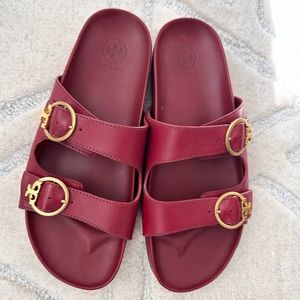 TORY BURCH dark red slip sandals!